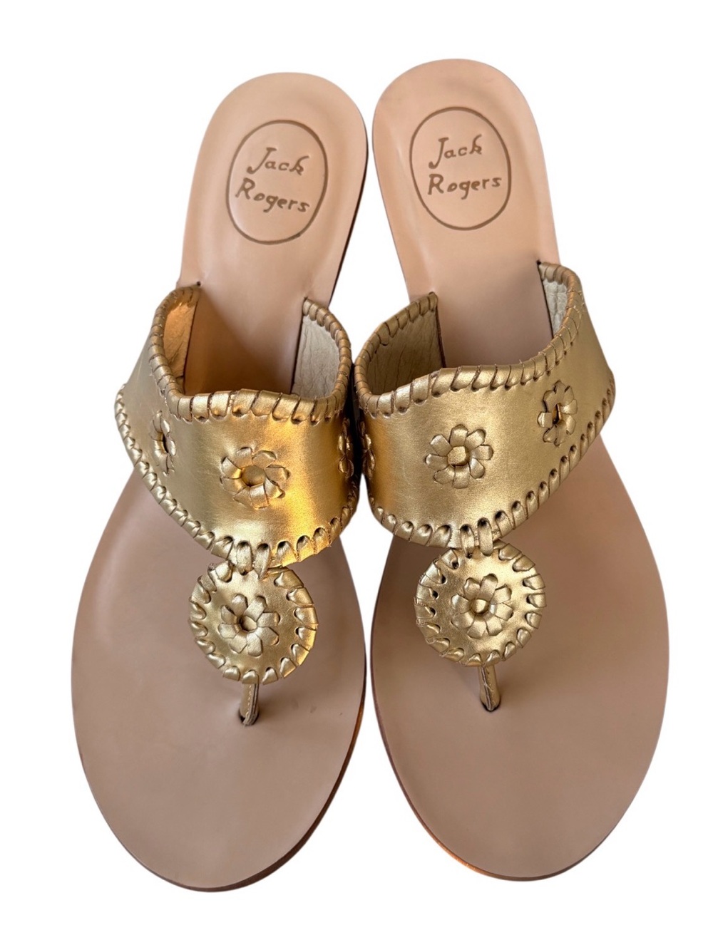 Jack Rogers Metallic Gold Leather Thong Sandals size 11